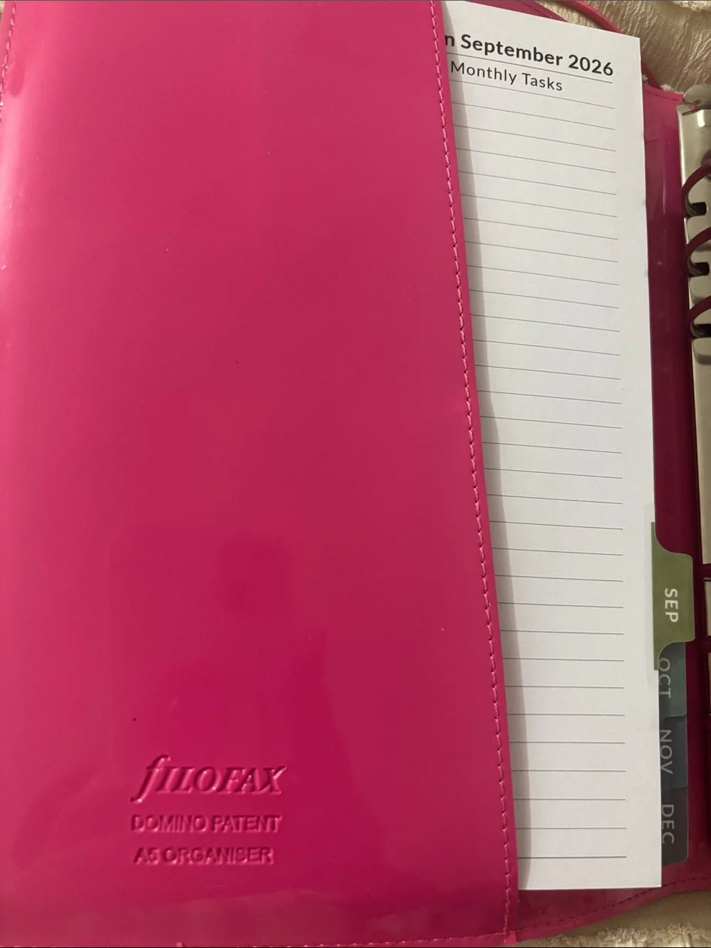 filoFAX Hot Pink A5 Domino patent Ring Planner with Ruler